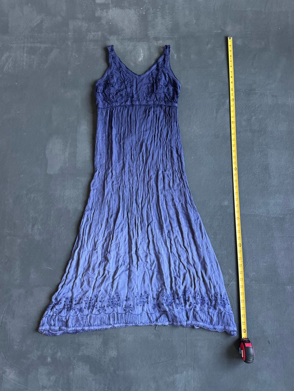 Women’s Blue Embroidered V-Neck Maxi Dress